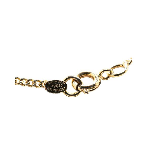 Pre Loved Chanel Gold Plated Rhinestone No.5 Square Necklace - Picture 2 of 4